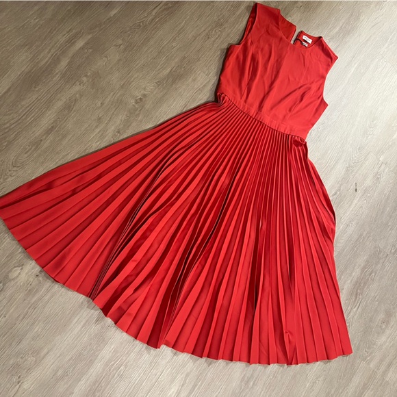 Cherry Red Accordion Dress – Babaton by Aritzia – Size 4 Pleated Midi - Picture 1 of 8